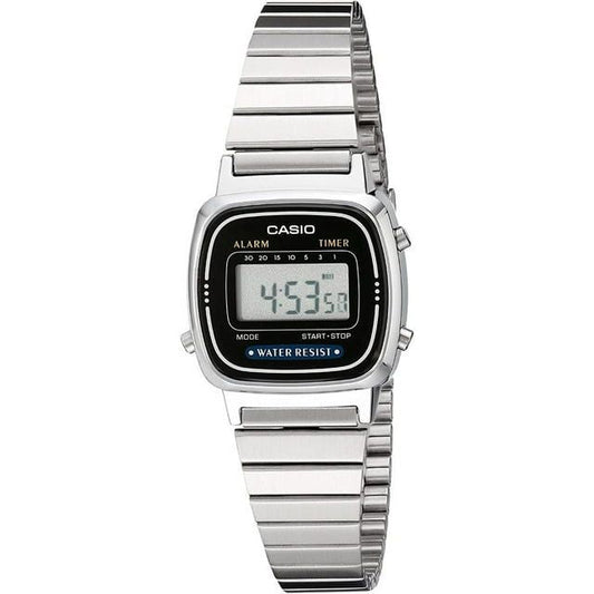 Casio LA670WA-1 Women's Adjustable Silver Metal Band Alarm Chronograph Digital Watch